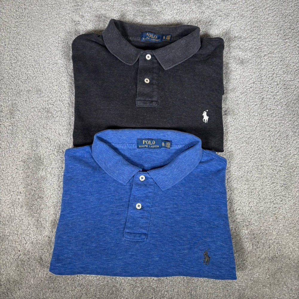 Polo Ralph Lauren Polo Shirt Mens XL Gray Blue Cotton Short Sleeve Logo Lot Of 2